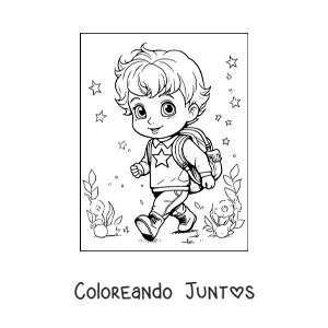 Imagen para colorear de un niño kawaii con su mochila listo para ir a la escuela