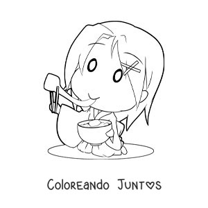 Imagen para colorear de una niña japonesa comiendo