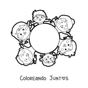 Imagen para colorear de una familia sentada en torno a la mesa para comer