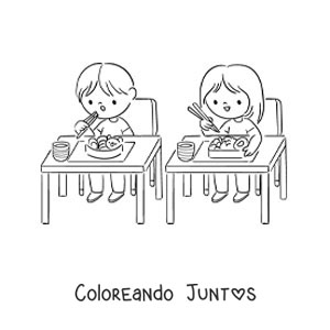 Imagen para colorear de dos niños comiendo el almuerzo en la escuela