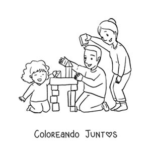 Imagen para colorear de una niña jugando con sus padres