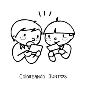 Imagen para colorear de dos niños jugando videojuegos