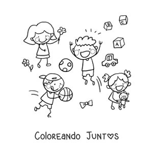 Imagen para colorear de niños con juguetes en el parque