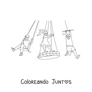 Imagen para colorear de niños jugando en los columpios del parque