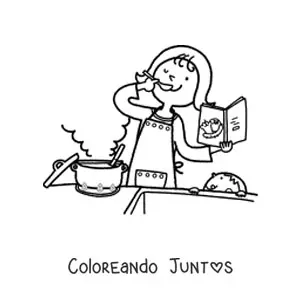 Imagen para colorear de una madre cocinando mientras el hijo la observa