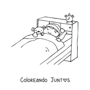 Imagen para colorear de una niña durmiendo en su habitación