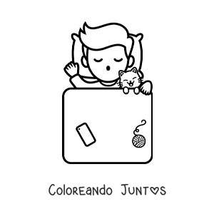 Imagen para colorear de un chico durmiendo con su gato