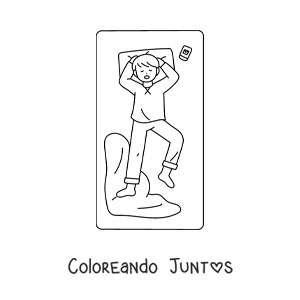Imagen para colorear de un niño dormido en su cama junto a su celular