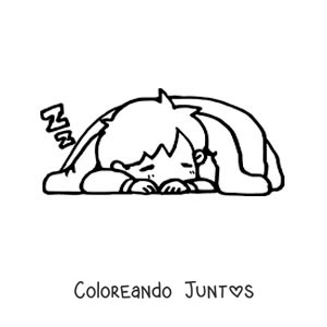 Imagen para colorear de un niño kawaii soñando mientras duerme