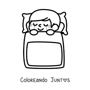 Imagen para colorear de una niña kawaii durmiendo en la cama