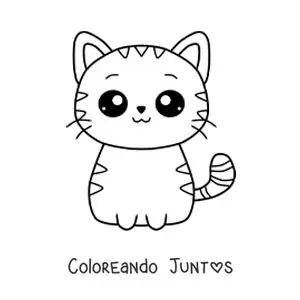 Imagen para colorear de un gato kawaii a rayas sentado