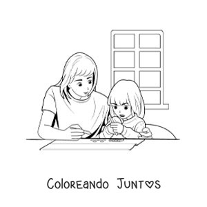 Una madre ayudando a su hija a hacer los deberes