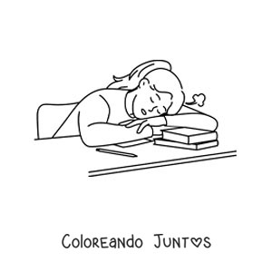 Imagen para colorear de una niña dormida en la mesa después de hacer sus deberes