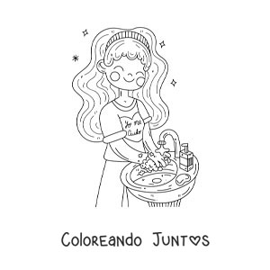 Imagen para colorear de una niña lavando sus manos antes de comer
