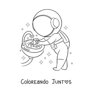 Imagen para colorear de un astronauta animado lavando sus manos