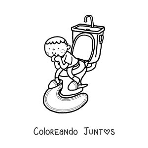 Imagen para colorear de un niño en el retrete aprendiendo a ir al baño
