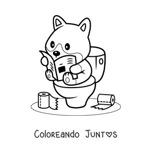 Imagen para colorear de un perro animado leyendo el periódico en el retrete