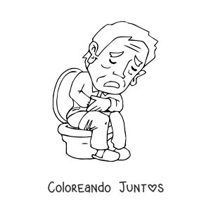 Imagen para colorear de un hombre con malestar estomacal en el retrete