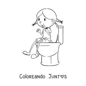 Imagen para colorear de una niña sentada en el retrete