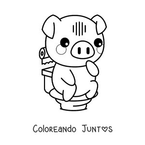 Imagen para colorear de un tierno cerdito animado aprendiendo a usar el retrete