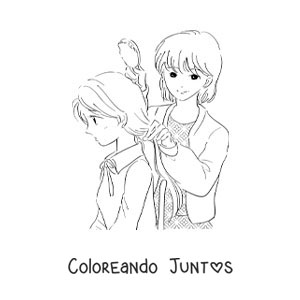 Imagen para colorear de una madre peinando a su hija para ir a la escuela