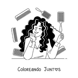 Imagen para colorear de una mujer con cabello rizado peinándose