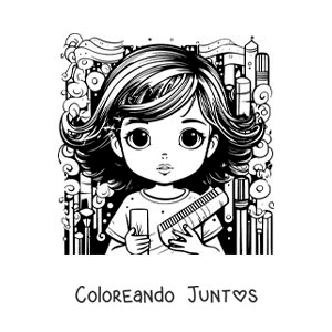Imagen para colorear de una niña despeinada con un cepillo y un peine