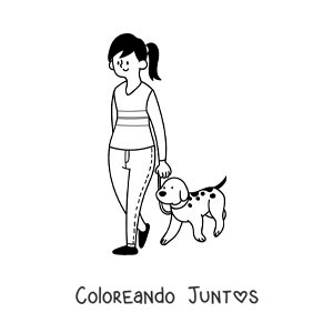 Imagen para colorear de una chica paseando a su perro