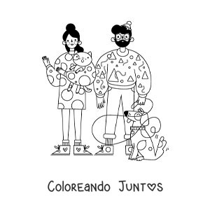 Una pareja con su gato y su perro con correa