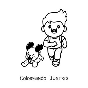 Un niño corriendo con su perro kawaii