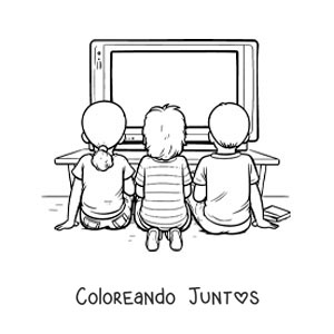 Imagen para colorear de niños sentados frente al televisor