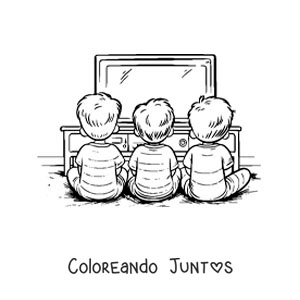 Imagen para colorear de tres hermanos viendo la televisión