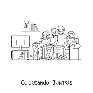 Imagen para colorear de una familia viendo la televisión en casa