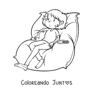 Imagen para colorear de un niño sentado viendo la tele
