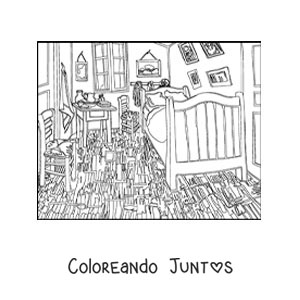 Imagen para colorear de el dormitorio en arlés de van gogh