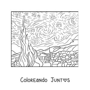Imagen para colorear de la noche estrellada de van gogh