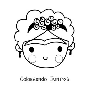 Imagen para colorear de una caricatura de frida kahlo kawaii para niños
