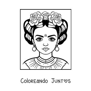 Imagen para colorear de un dibujo de frida kahlo fácil