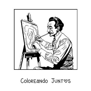 Imagen para colorear de salvador dalí pintando un cuadro