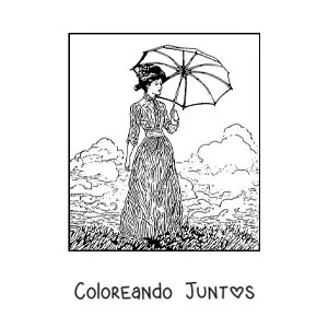Imagen para colorear de chica con sombrilla al estilo de Monet