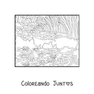 Imagen para colorear de nenúfares impresionistas de Monet
