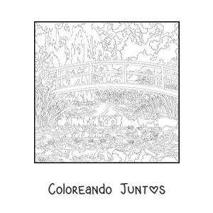 Imagen para colorear de cuadro de Nenúfares de Claude Monet al estilo impresionista