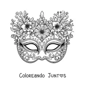 Imagen para colorear de antifaz de carnaval con flores