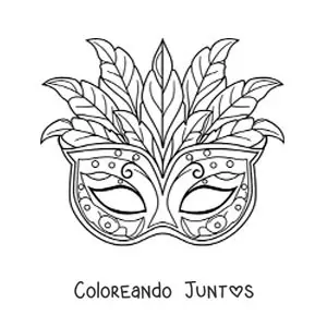 Imagen para colorear de antifaz con plumas para un disfraz de carnaval