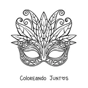 Imagen para colorear de máscara de carnaval con formas geométricas y plumas