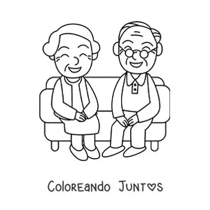 Imagen para colorear de una abuela y un abuelo sentados en un sofá