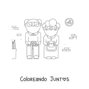 Imagen para colorear de una abuelita junto a un abuelito