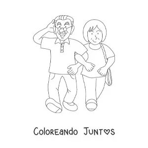 Imagen para colorear de una abuela y un abuelo caminando juntos