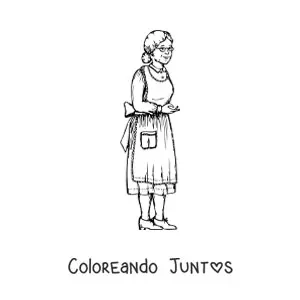 Imagen para colorear de una abuelita con delantal y gafas