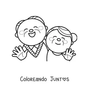 Imagen para colorear de un par de abuelitos kawaii